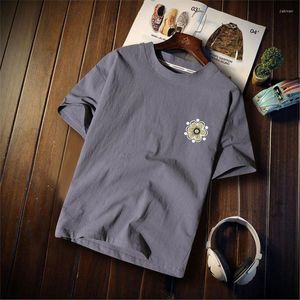 Magliette da uomo Linnen Man Grandi Taglie Stampa Casual T-shirt ampia a maniche corte in lino di cotone di colore puro Top da uomo