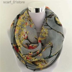 Scarves New Magpie Bird print Viscose Match Ipek Esarp loop Scarves Flower Infinity Scarf spring Wrs hot ring scarf for womenL231110