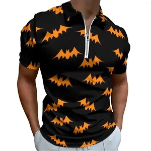 Polos Polos Pomarańczowy nietoperz swobodny koszulki Halloweenowe koszulki polo koszuli retro Summer krótki rękaw