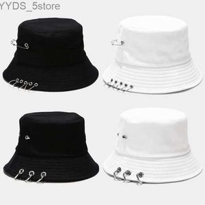 Breite Krempe Hüte Eimer Hüte K Pop Harajuku Hip Hop Eimer Hut Punk Spike Nieten Metall Ringe Fischer Kappe Outdoor Streetwear Sommer Panama hat YQ231110