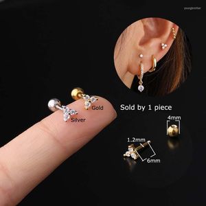 Stud Earrings 1 Piece 3-stones Cartilage 16Gauge Tragus Piercing Stainless Steel 6mm Length