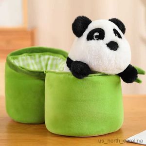 Animais de pelúcia de pelúcia novo tubo de bambu panda conjunto brinquedo de pelúcia bonito plushies boneca animal de pelúcia design reversível presente de aniversário das crianças r231110