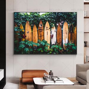 Summer Tropical Decoration Picture Tropical Surf Wall Art Poster Hawaii Surfboard Art Canvas Painting Home Decoration No Frame