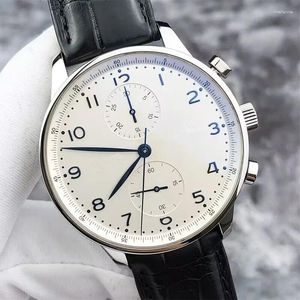 Zegarek luksusowy wysokiej jakości kwarc chronograf vk63 Portugueses Series skórzany zegarek Men Busines