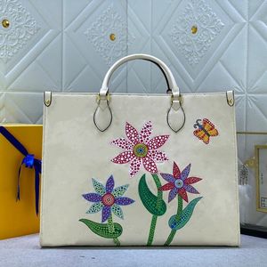 Borsa tote con fiori Borsa a tracolla da donna Borsa da negozio Borse Borsa firmata Borsa da spiaggia Tote in pelle di tela di grande capacità Stampa di lettere Custodia con tasca con cerniera hardware dorato