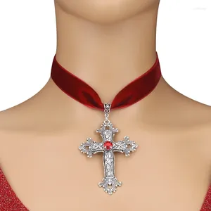 Anhänger Halsketten Mode Kragen Halskette Vintage Samt Choker Gothic Strass Kreuz Schmuck Geschenk für Frauen Mädchen