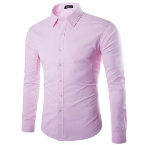 Camisa rosa inteira masculina chemise homme moda manga longa fino ajuste negócios camisas de vestido masculino causal cor sólida camisas masculinas252h