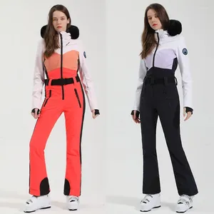 Skiing Jackets Winter One-Piece Ski Suit Women Slim Outdoor Snowboarding Jacket Warm Waist Set Jumpsuits Windproof Waterproof