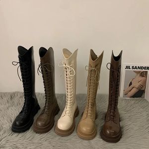 Boots Flat Heel Rock Shoes Woman Round Toe Thigh-High Boots Boots-Women Zipper Med Over-the-Knee Ladies Rubber Basic Fabric PU S 231110