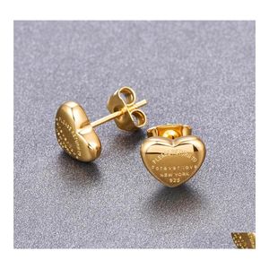 Stud Top Quality Classic Style Women Heart Studs Cute Size Luxury Letter Stainless Steel Earrings Wedding Party Gifts Wholesale Drop Dhgrv