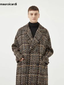 Herr ull blandar Mauroicardi Autumn Winter Loose Colorful Stylish Warm Tweed Woolen Coat Men Double Breasted Cool Luxury Designer Clothes 231109