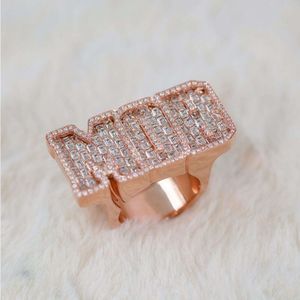 Sparkling Hip Hop Jewelry Sterling Sier VVS Baguette Moissanite Diamond Iced Out Custom MOB Letter Finger Ring For Men