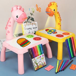 Ritning Målning levererar barn Led Projector Art Table Toys Kids Board Desk Arts Crafts Education Learning Paint Tool Toy for Girl 231109