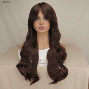 Synthetic Wigs Women Long Wavy Cosplay Wig Red Rose Pink Black Blue Sliver Gray Brown Temperature Synthetic Hair Wigs YQ231110