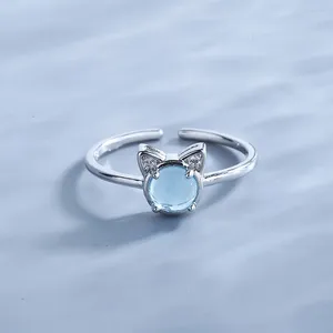 Anelli a grappolo PANJBJ Kitten Flash Diamond Personality Anello aperto in cristallo imitazione blu creativo