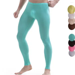 Thermo-Unterwäsche für Herren, sexy, für Herren, lange Unterhosen, durchsichtig, enge Leggings, Hose, Eisseide, nahtlos, Ausbuchtungsbeutel, Schlafhose für Herren