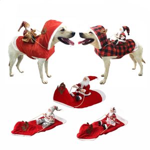 犬の襟の綱はクリスマスドッグライディングコスチュームサンタクロース犬猫コスプレコスチュームパーティーライディングコート衣装クリスマス冬ペットドレスアップベスト231110