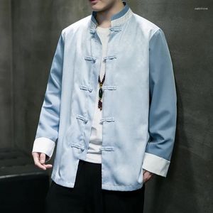 Erkek Ceketler Çin Geleneksel Elbise 2023 Yüksek kaliteli buz ipek tang ceket renk engelleme ceket vintage rahat taiji gömlek