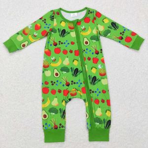 Giyim Setleri Toptan Bebek Çocuk Kıyafetleri Doğdu Toddler Meyve ve Sebze Baskı Yeşil fermuar Uzun Kollu Onesie Rompers