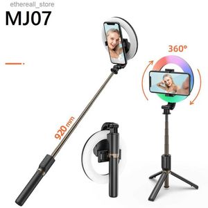 Selfie Monopods 2021 Novo MJ07 Telefone Móvel Bluetooth-compatível Selfie Stick Fill Light Color Luzes Coloridas Net Red Live Light Suporte de mesa Q231110