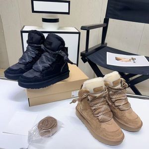 Women Designer Snow Boots 2023 Autumn and Winter New Suede Wool Thick Soled Casual Lace-up Anti-slip High Warm and Fluffy Ankle Boots