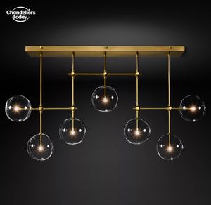 Glass Globe Mobile Linear Chandeliers Modern Brass Black Hanging Light Fixtures for Dining Room Kitchen Island Living Room Pendant Lamp