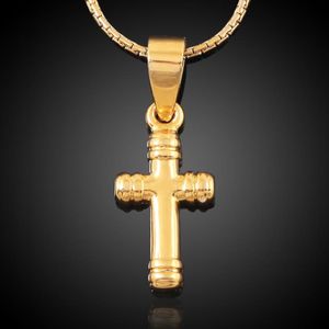 Homens/mulheres 18K banhado a ouro real Europa/América Hip Hop moda personalizado mini colares com pingente de cruz