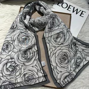 Scarves Black White Silk Women's Scarf Shawl Dufanda Fall Winter Chinese Rose Long Hijabs Female Fashion Accesssories