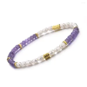 Filo di perle d'acqua dolce da 4-5 mm e bracciale con perline di pietra naturale sfaccettata a forma di rondelle sfaccettata da 3x4 mm, opale rosa, granato, ametista