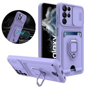 Samsung Galaxy S23 S22 Ultra Plus Case Wallet Card Slide Camera Lens Rens Protector Stand Soft TPUバックカバー用Galaxy A32 A71 A52 A72 A53 A73