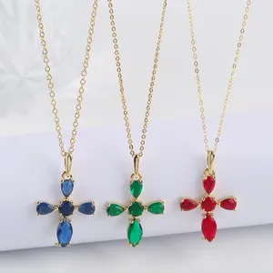 Pendant Necklaces Fashionable 14k Gold Plated Zircon Cross Necklace For Women With 7 Color Options