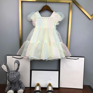 23ss prinsessklänning designkläder för barn Kortärmade klänningar flickklänning Bubbelärm lutning Nätgarn Klänning stora tjejkjolar Högkvalitativa barnkläder