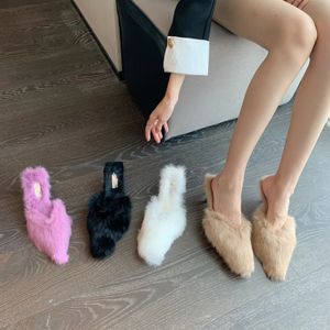 Pantofole Autunno e inverno pelo di coniglio pantofole con tacco sottile a punta scarpe di lana Baotou mezze pantofole calde scarpe di cotone da donna 231110