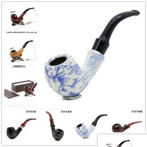 Smoking Pipes Wooden Color Acrylic Hand Tobacco Cigarette Pipe Blue And White Porcelain With Gift Box Holder Bag 7 Styles Drop Deliv Otklq