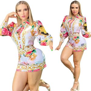 2024 Fashion Two Piece Sets Women Designer Lapel Neck Shirt and Shorts Set Outfits Free Ship