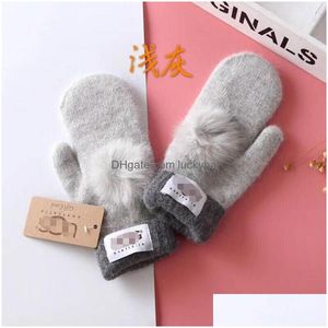 Five Fingers Gloves Winter Warm Soft Fur Knit Mittens Women Half Finger Driving Plush Thick Cute Little Hat Sn Gloves Drop Delivery Fa Dhxgk
