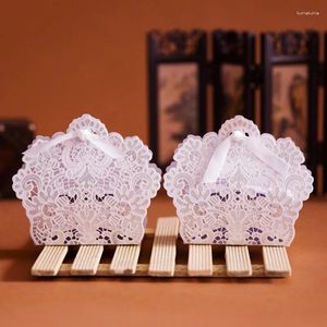 Gift Wrap 50/100Pcs Hollow Candy Boxes Lace Packaging Box Festival Wedding Party Christmas Baby Shower Decor Storage With Ribbons