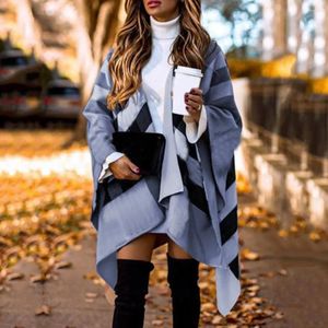 Women's Jackets Poncho Lady Fashion Cape Casual Irregular Elegant Auutmn Winter Batwing Fluffy Sleeve Overcoat Women Knitted Color Block