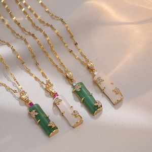 316L Edelstahl Große Knoten Titan Stahl Halskette Weibliche Weiße Jade Katzenauge Bambus Anhänger Halsketten für Frauen Mode Schmuck Großhandel YMN092