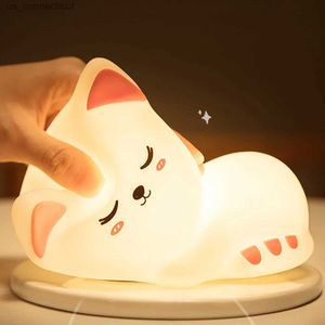 Nocne światła dotyk Cat Cat Night Light Remot Control dla dzieci dzieci USB ładowalne silikonowe nocne kota lampa na urodzinowe prezent R231110