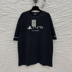 2023 New Women's High QualityTShirt Edition SummerFamilyPS5 COブランドプリントカップルスリーブTシャツ