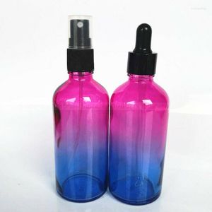 Lagringsflaskor 100 ml Transucens Gradient Red Blue Cosmetic Packaging Droper Glass Bottle Essential Oil Refillable