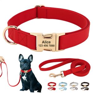 Hundhalsar Löser Personlig läderhundkrage Leash Set Custom Puppy Collar Justerbart husdjurhalsband för små medelstora stora hundar gratis graverade 231110