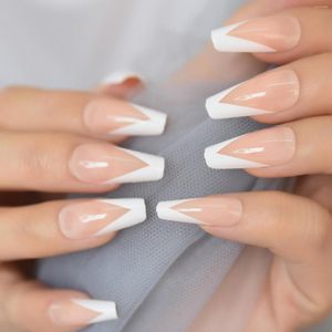 UNIDAS FALSAS PESCH brilhantes pês -rosa nude branco V French Ballerina Coffin Nail Press longa prenda no balé Fake Reutilable Wear Artificial Didring