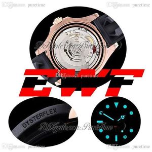 EWF YM 40mm 126655 A3235 Automatisk herrklocka Rose Gold Ceramics Bezel Black Dial 904l Steel OysterFlex gummiband Super Edition286Z