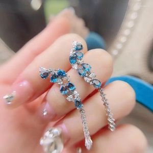 Stud Earrings Natural Bule Topaz Earring For Women 925 Sterling Silver Jewelry Luxury Female Blue