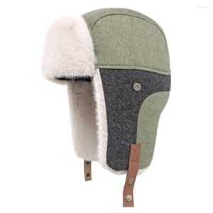 Berets HT4312 Chapéu Russo Grosso Inverno Quente para Homens Mulheres Patchwork Fur Cap Masculino Feminino Bomber Snow Ski Earflap