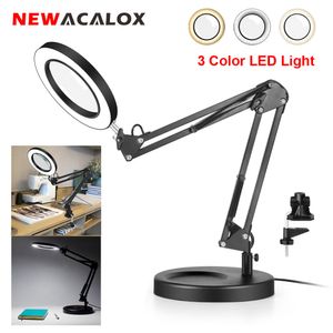 Magnifying Glasses ACALOX 72Pcs LED Magnifying Desk Lamp 3 Color Dimming LED Light Heavy Duty Base Welding Workbench Reading Lamp For Close Work 230410