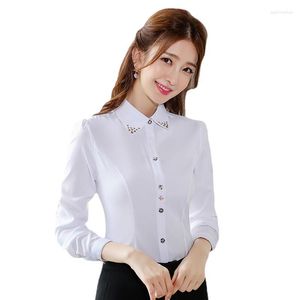 Blouses feminina 2023 Camisa branca da primavera Chiffon Chaveiro de mangas compridas femininas Profissional Profissional de moda coreana feminina Tops femininos