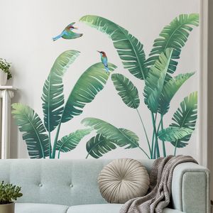 Wall Stickers Tropical green plants bird wall stickers bedroom living room sofa background home decoration art mural self-adhesive wallpaper 230410